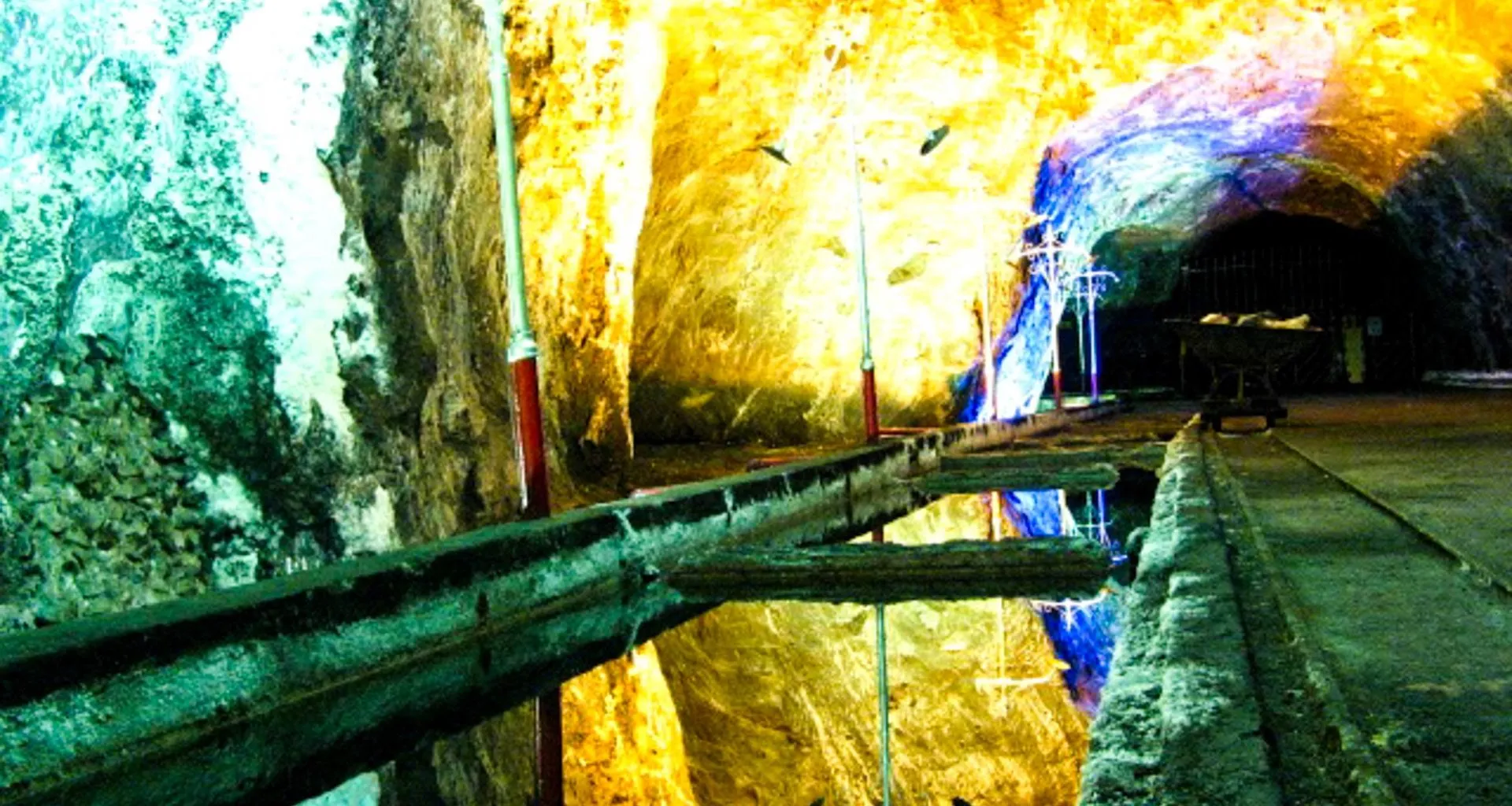Interior of caves with cart system
