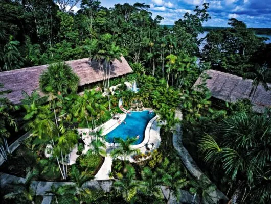 Aerial view of Ceiba Tops Lodge pool