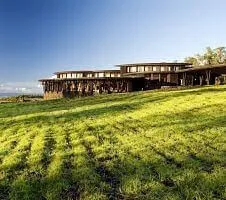 lawn and exterior of the Explora Rapa Nui in Easter Island Chile