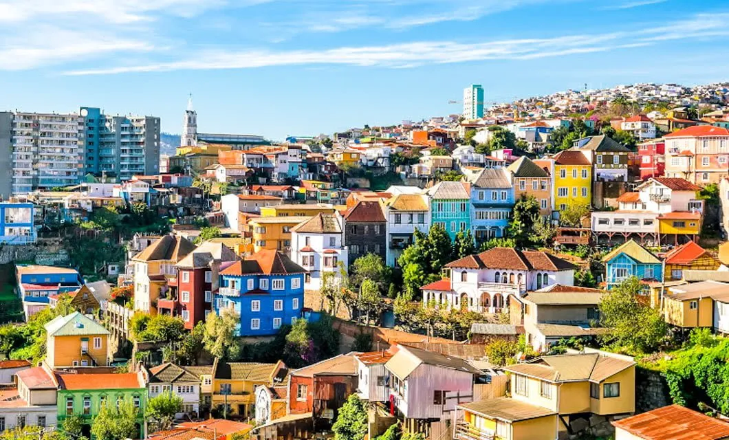Colorful houses on hillside of Chile city