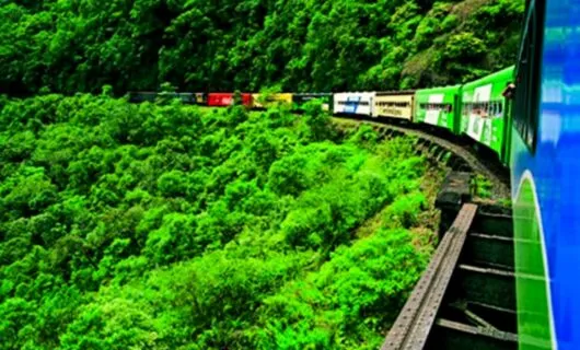Colorful train on railway in Brazil