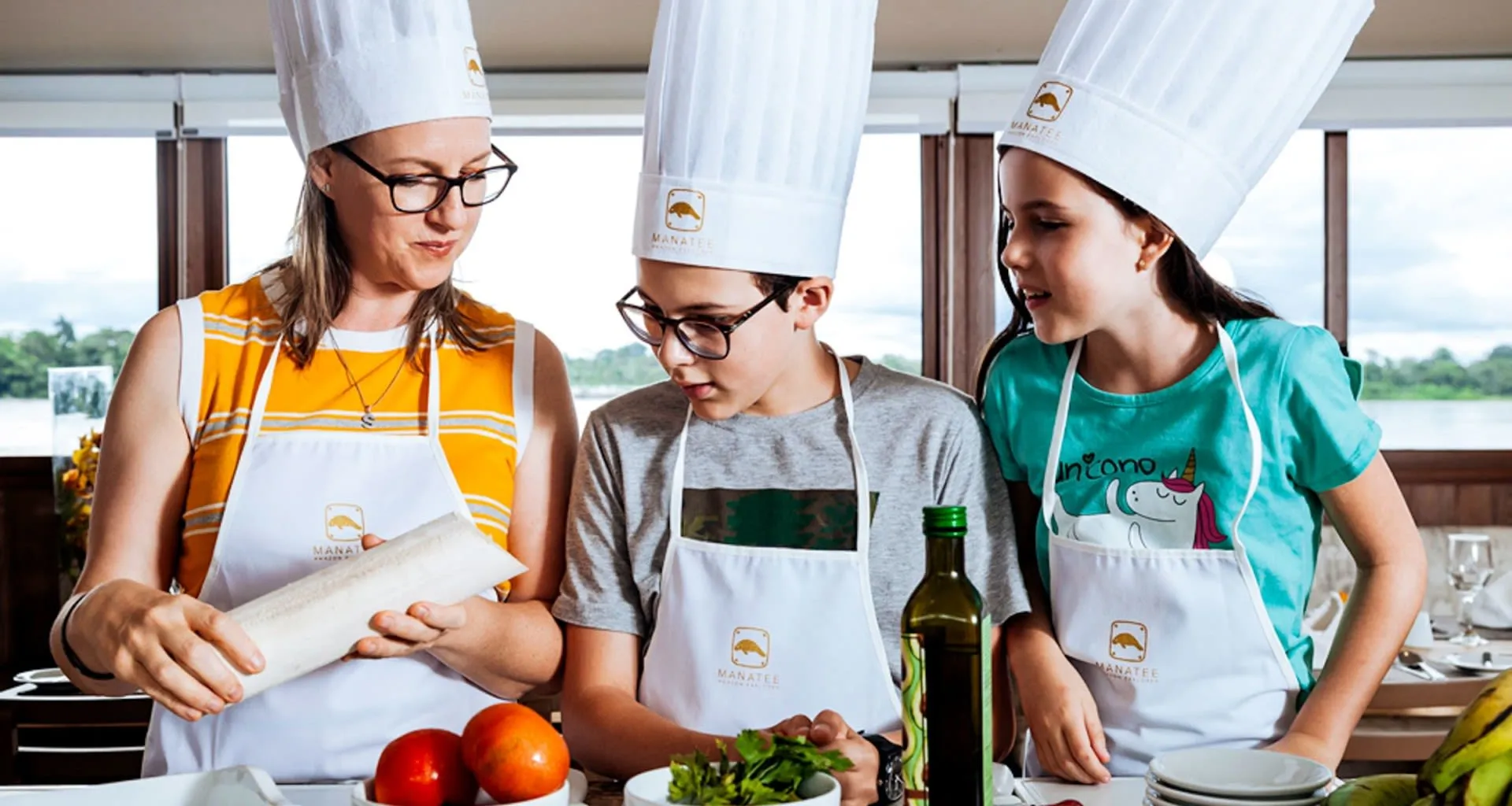 People take cooking class on cruise ship