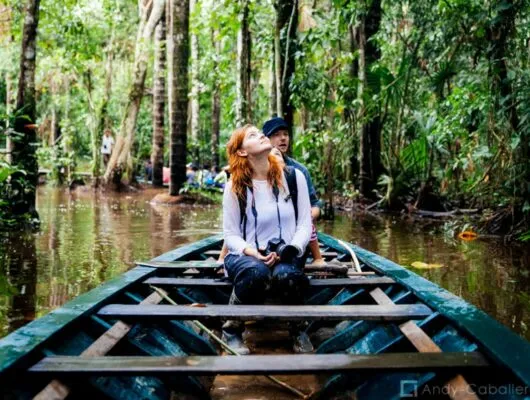 Travelers on river near Corto Maltes Lodge