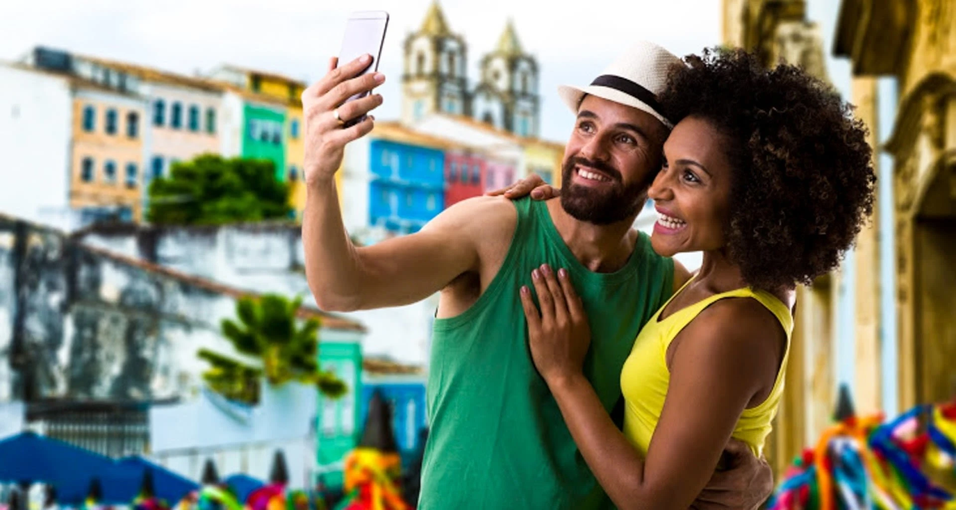 Couple takes selfie on Brazil street