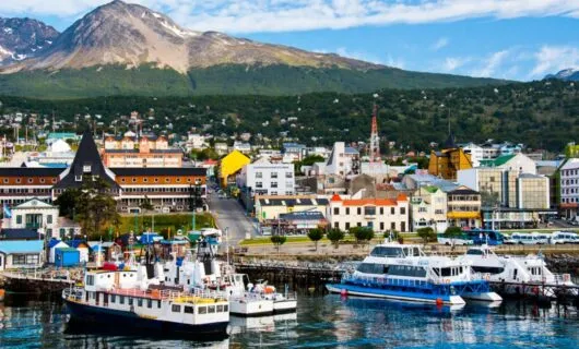 Cruise ship docked in South America town