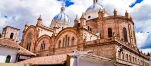 Large stone cathedral in Cuenca, Ecuador