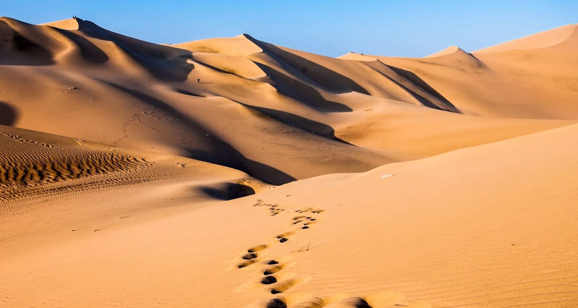 Dunes of desert with footsteps in sand