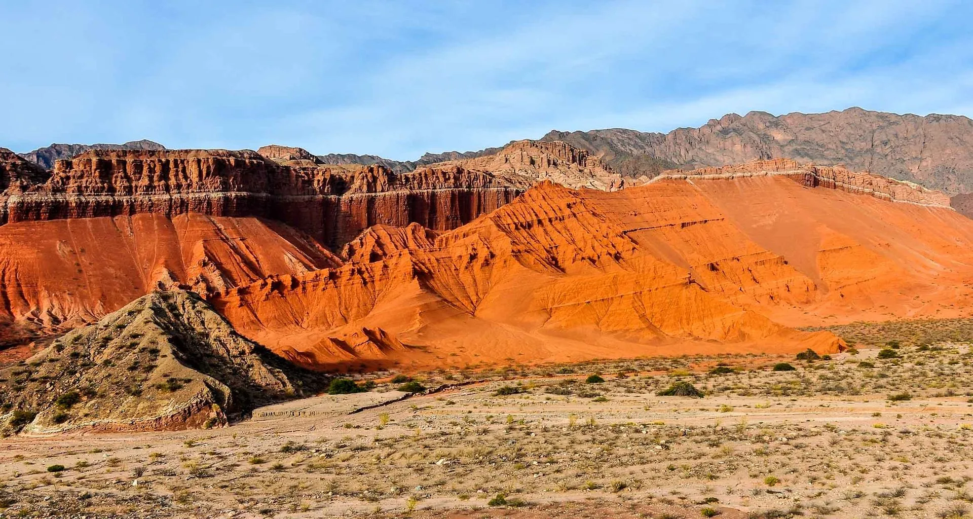 Orange and red ridges of desert mountains