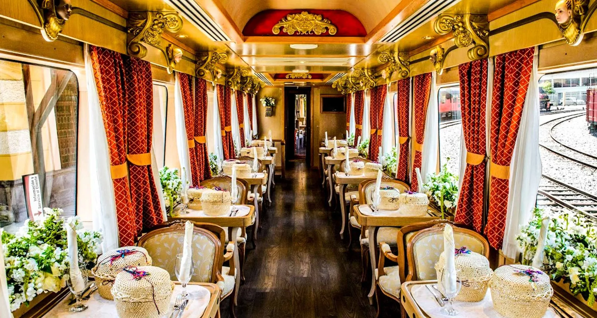 Interior of luxury train dining car