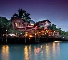 Hotel Jungle Lodge on the river at night
