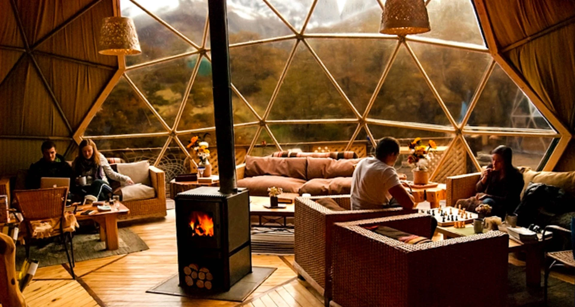 Indoor lounge area of EcoCamp Patagonia