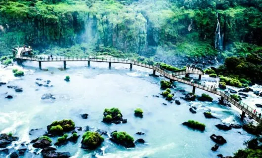 Aerial view of catwalk over waterfall