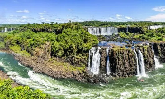 Panoramic view of Iguazu Falls and river