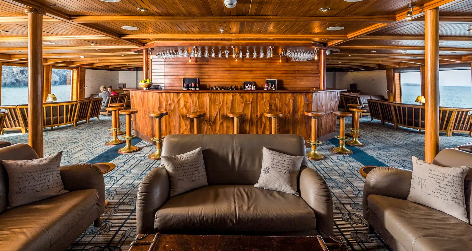 Bar and lounge area of Galapagos cruise ship