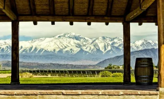 View of Andes mountains from beneath gazebo