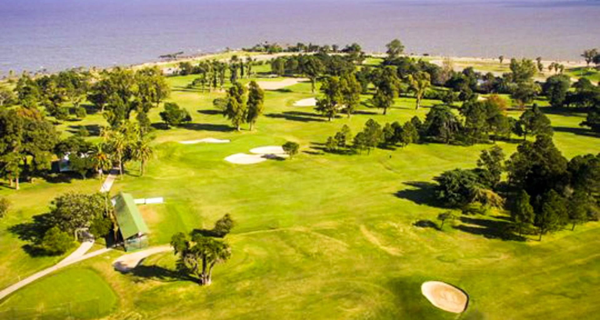 Aerial view of coastal golf course