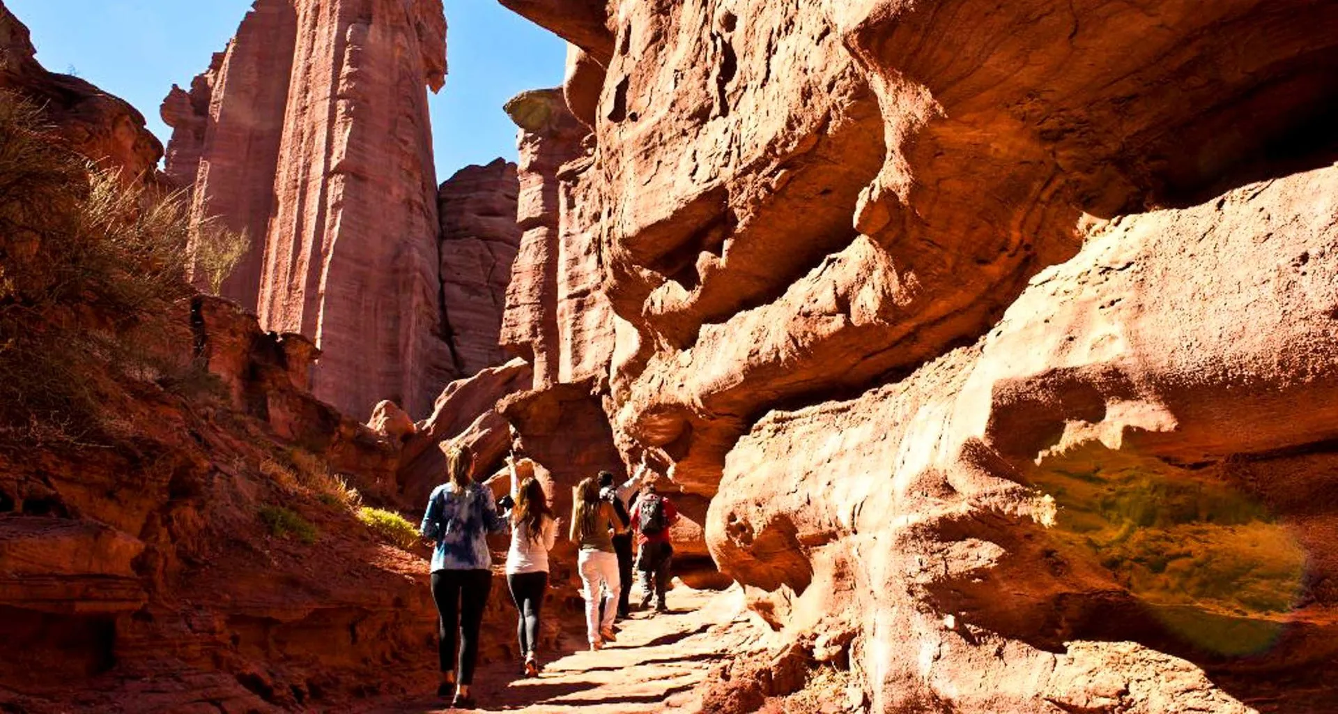 Group of hikers on canyon trail