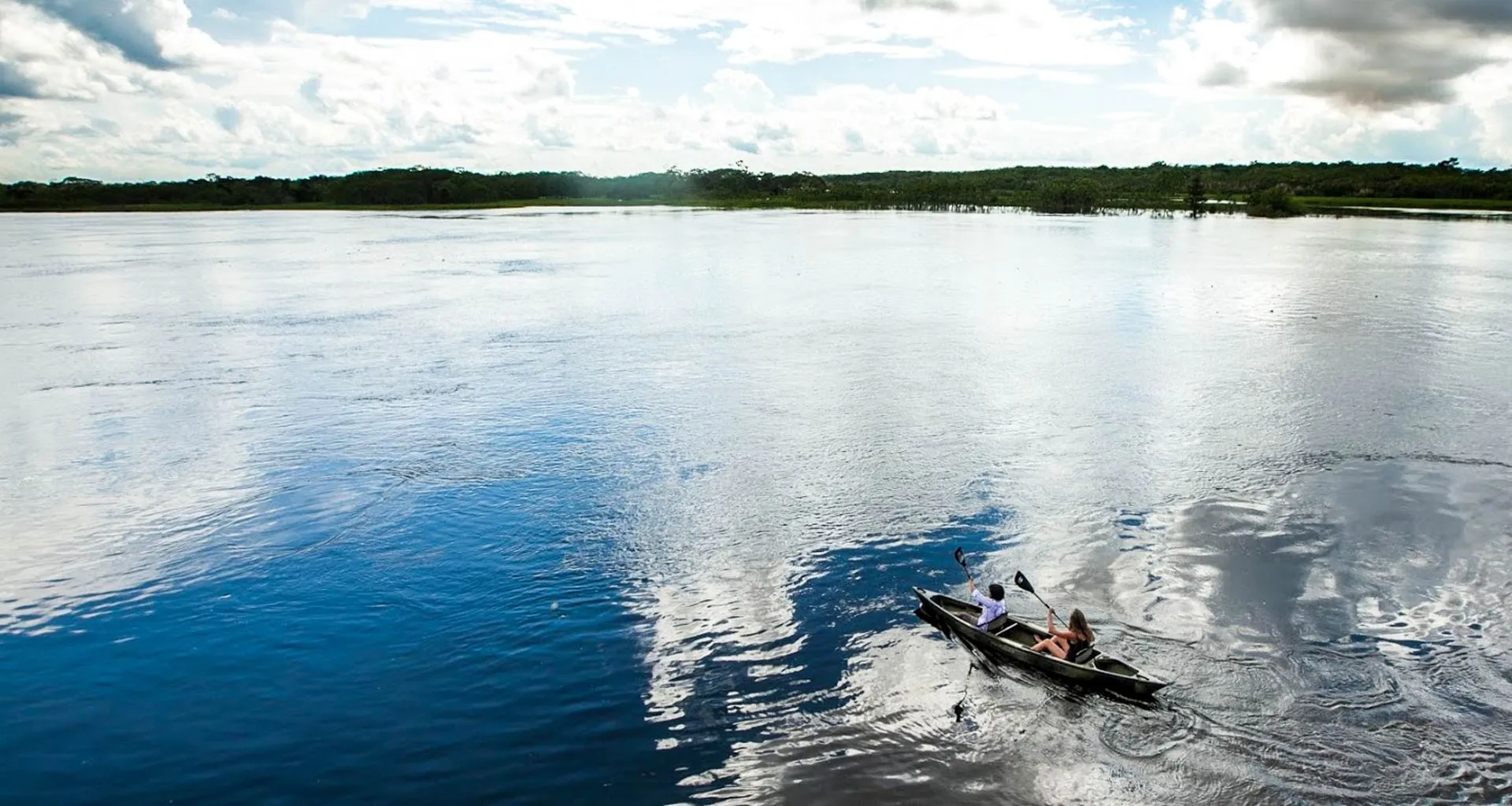 Aerial view of travelers kayaking