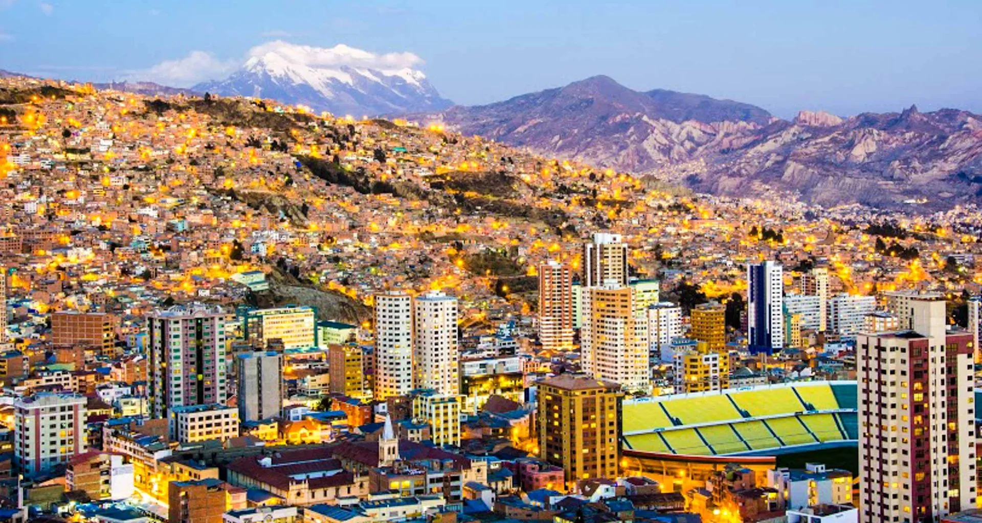 Aerial view of La Paz, Bolivia at evening