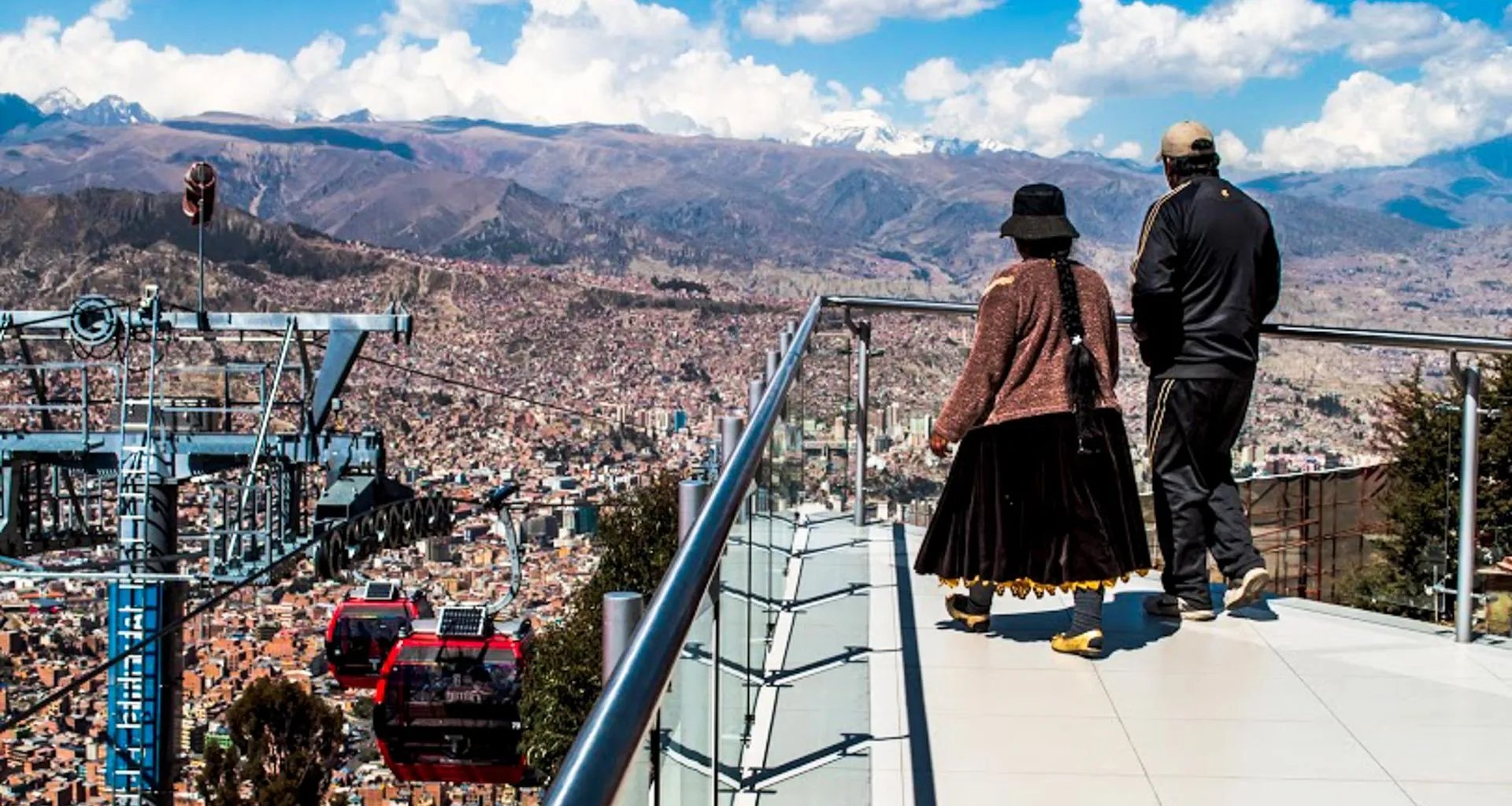 Travelers overlook La Paz, Bolivia
