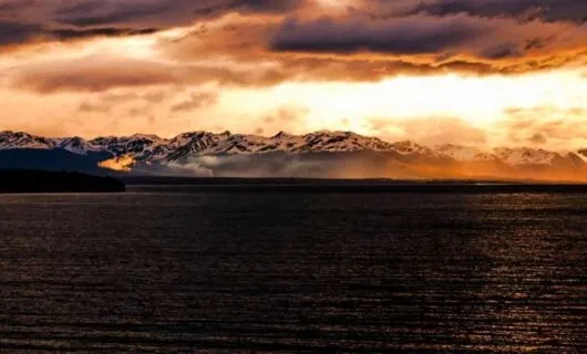 Sunset over Fagnano Lake in Argentina