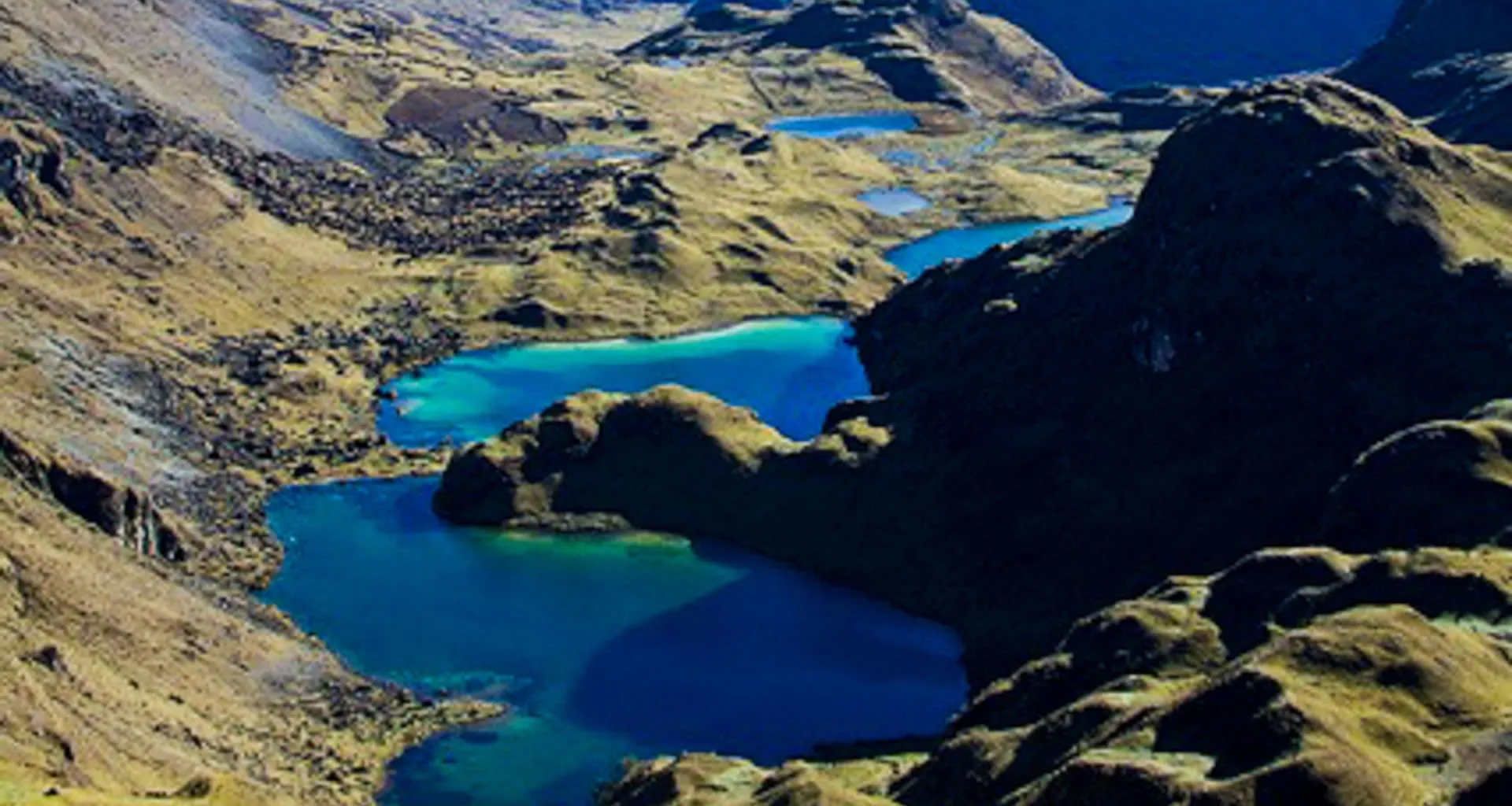 Aerial view of Lares Valley lakes