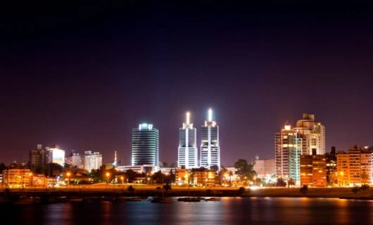 Shoreline of Montevideo, Uruguay at night