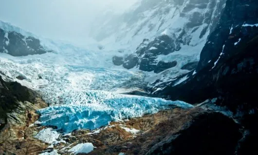 Glacier valley in Patagonia mountains