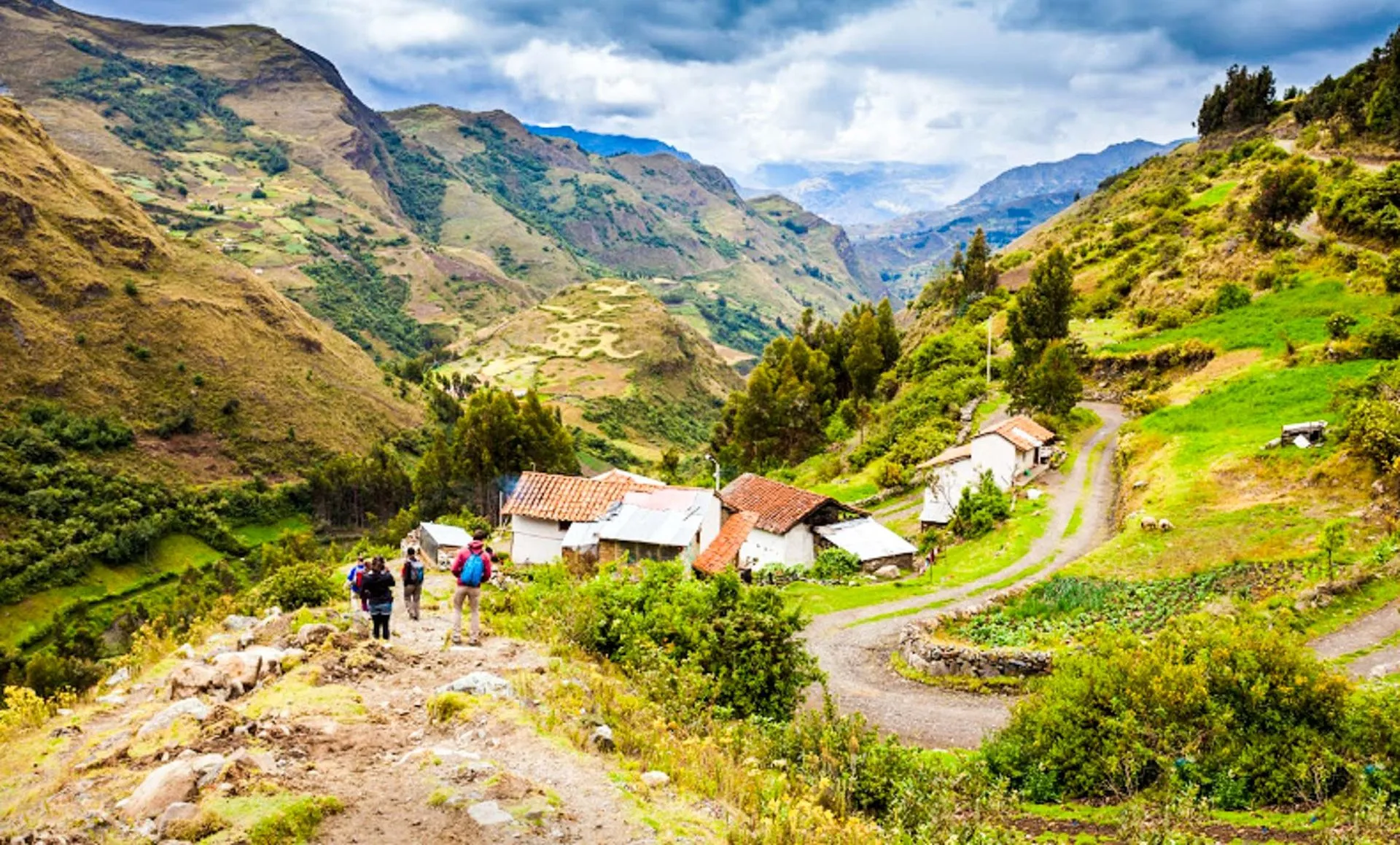Houses in mountain valley of Peru