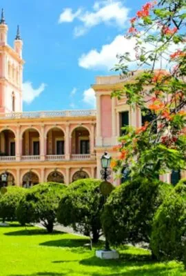 Beautiful view of the Presidential Palace and the estate gardens during a Paraguay Travel tour.