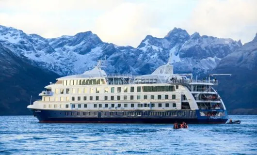 Cruise ship passes Patagonia mountains