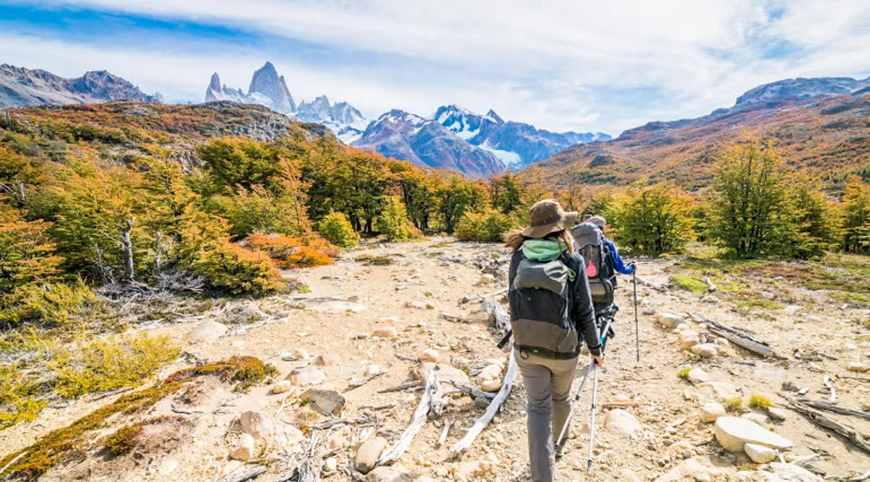 Hikers in Patagonia mountains