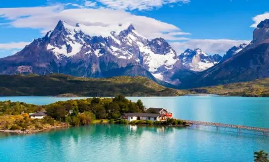 Aerial view of house on Patagonia island