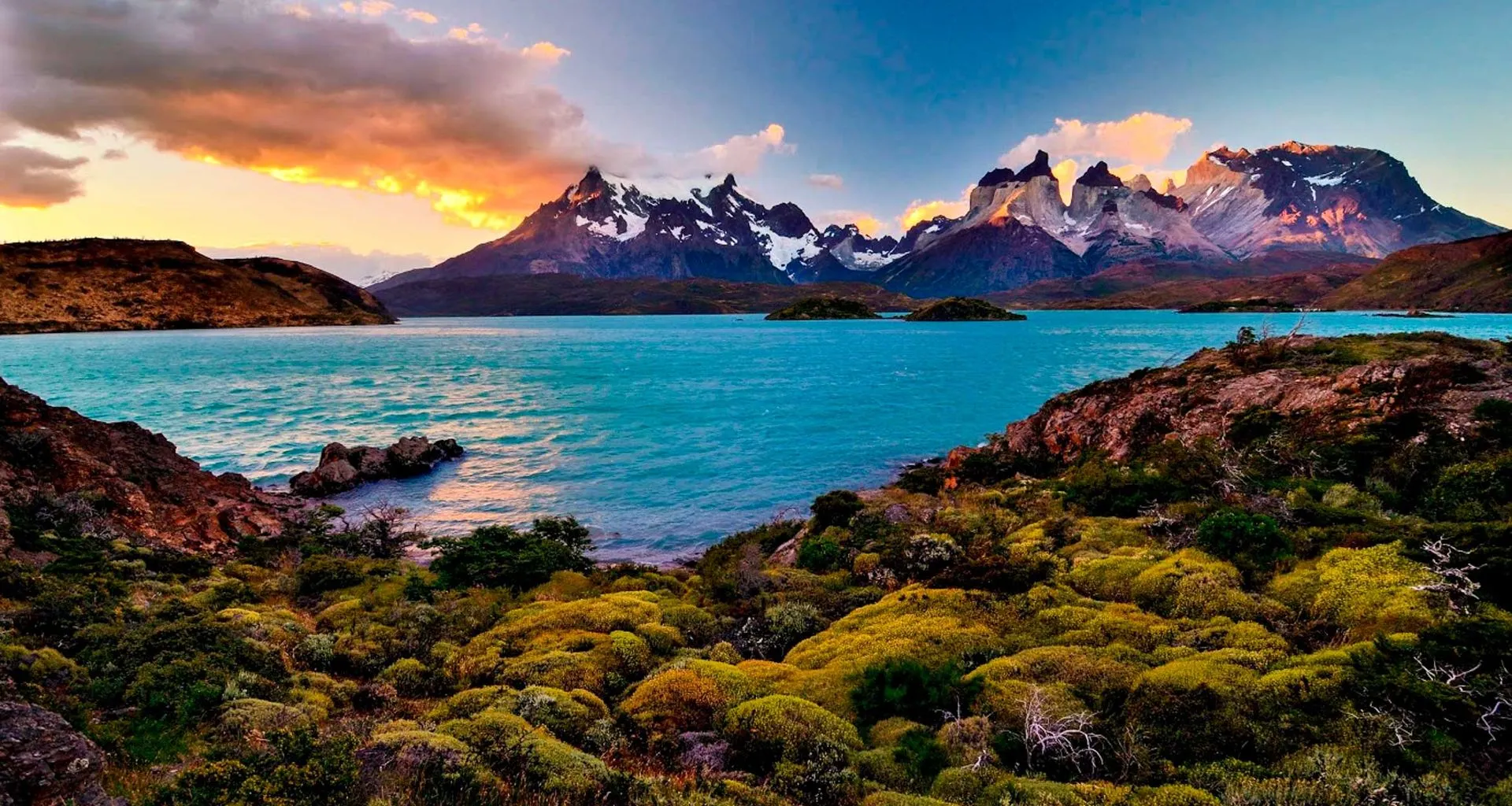 Patagonia mountains illuminated by sunset