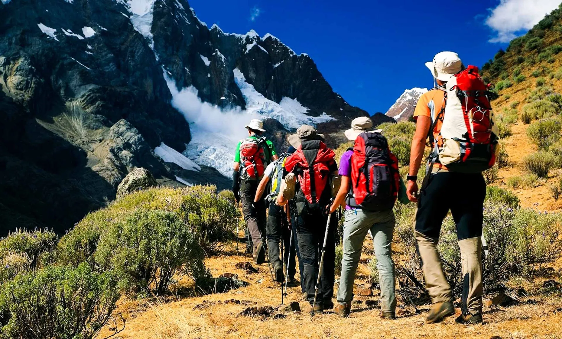 Group of hikers in Peru mountains