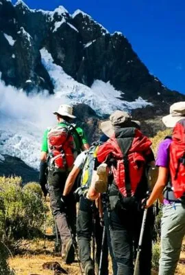 Group of hikers in Peru mountains