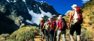 Group of hikers in Peru mountains