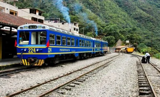 Blue PeruRail Lake Titicaca train