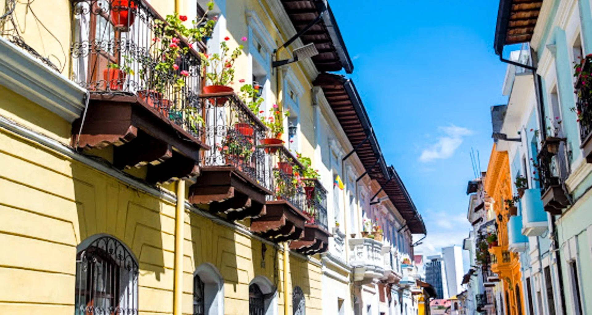 Balconies in Quito decorated by flowers