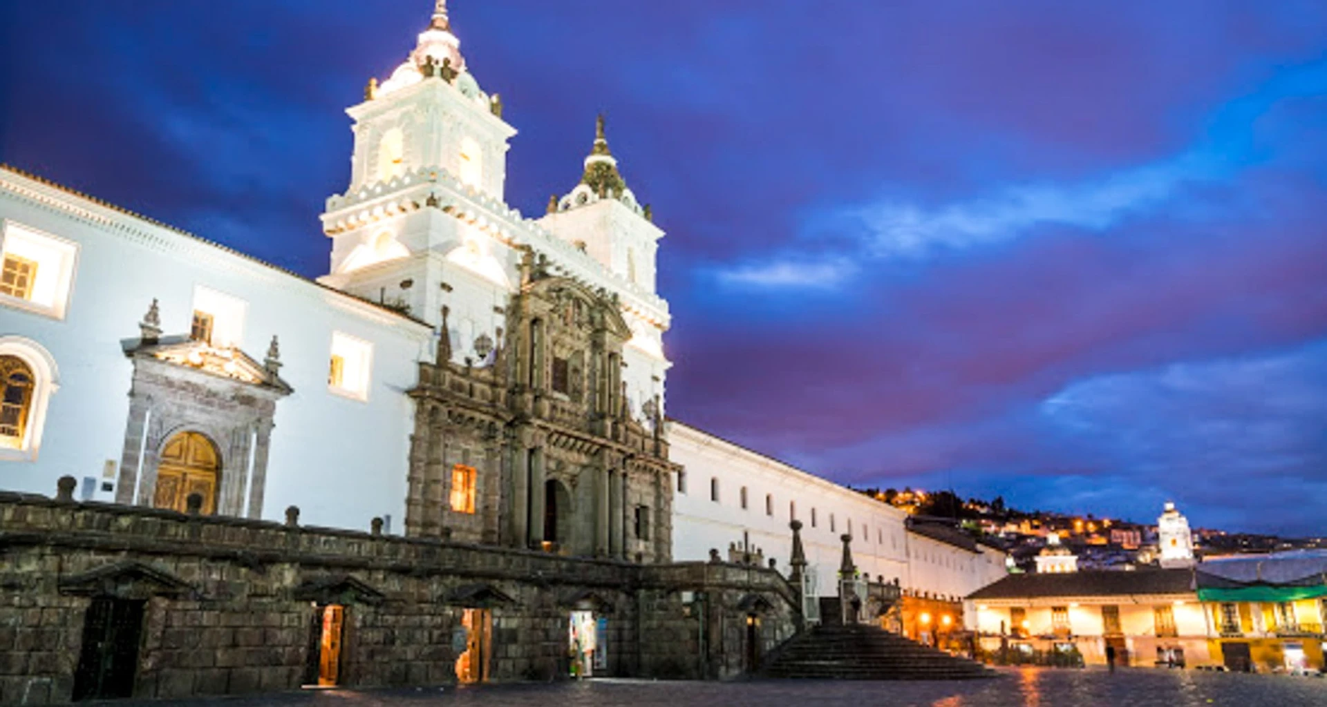 Plaza in front of large building in Quito, Ecuador