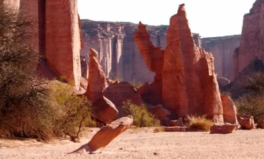 Red rock spires in canyon