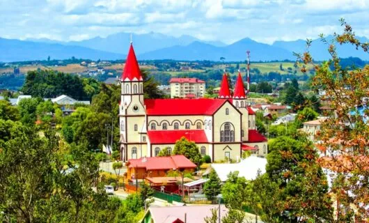 Red-roofed building in South America
