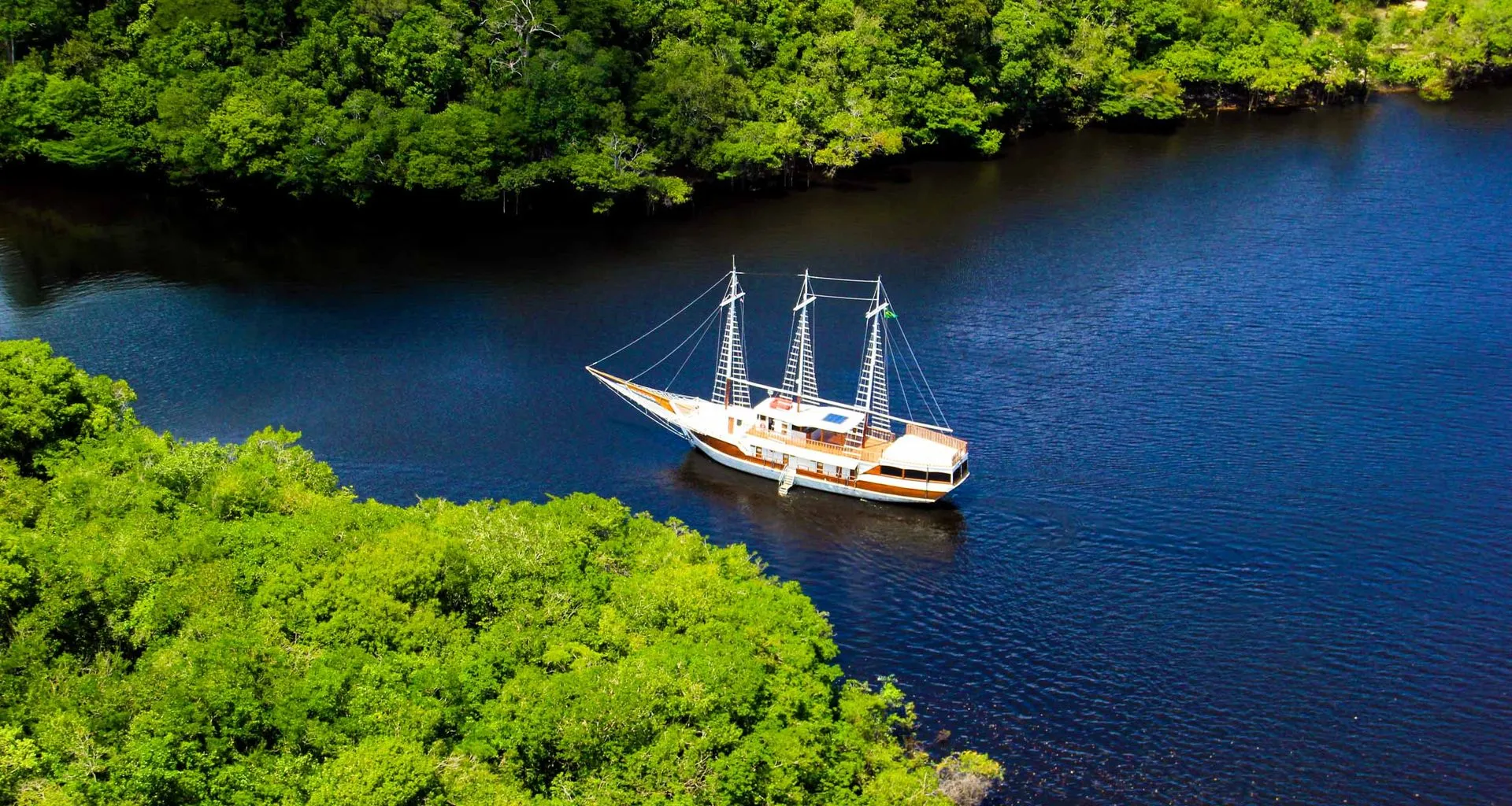 Aerial view of river cruise ship