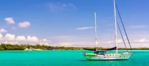Galapagos Sailboat on bright blue waters