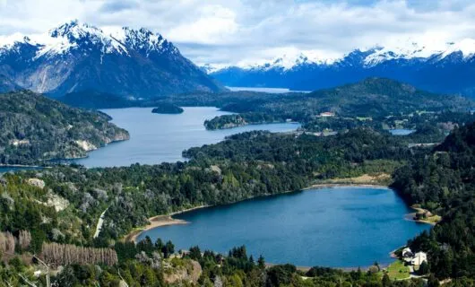 Aerial view of South America lakes