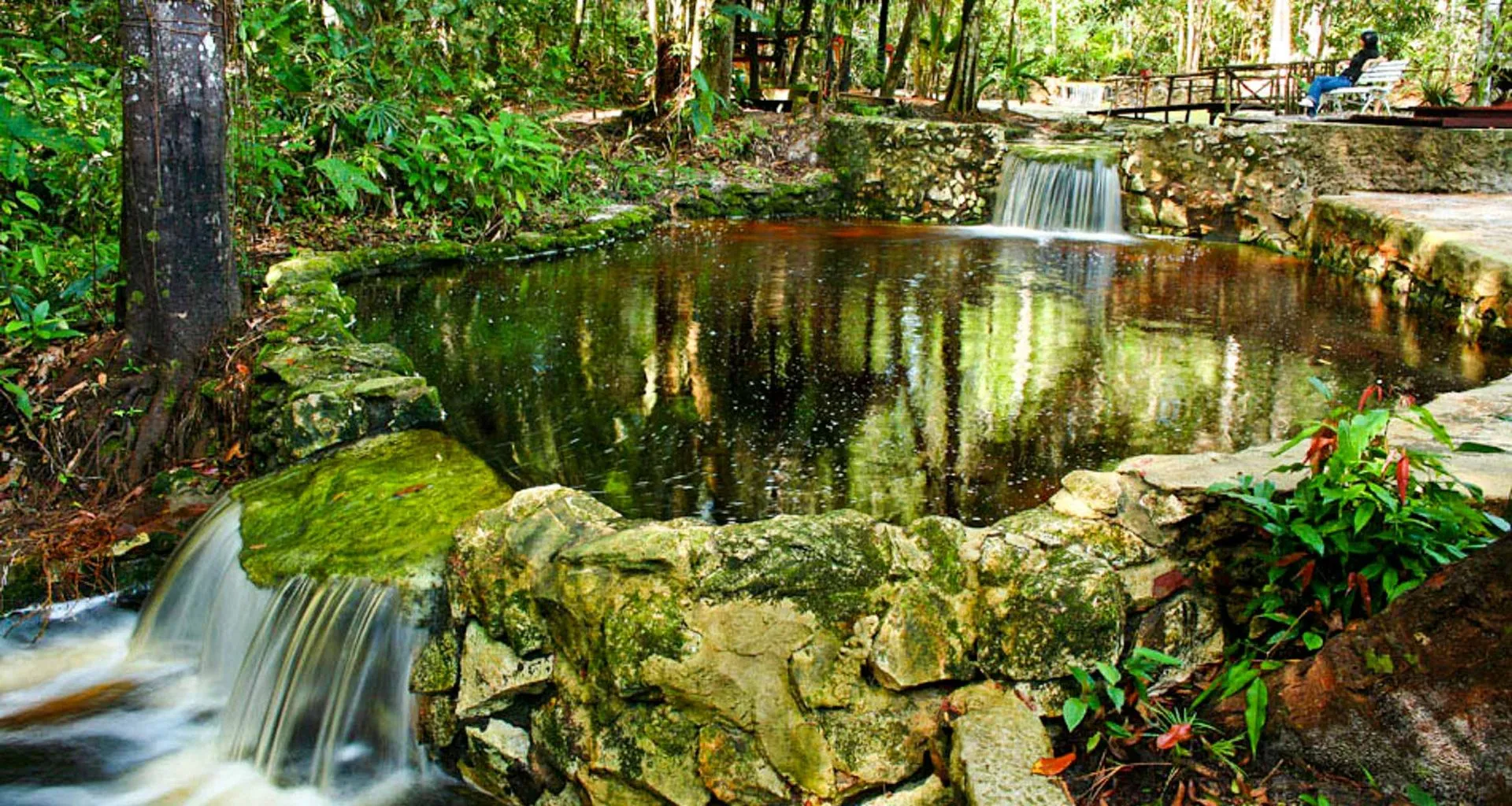 Waterfalls between stone pools