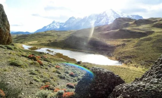 Sunlit Patagonia mountain valley