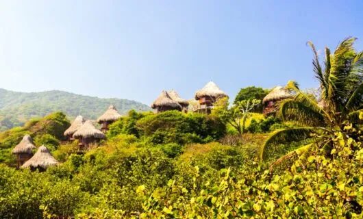 Huts on hill in Tayrona National Park
