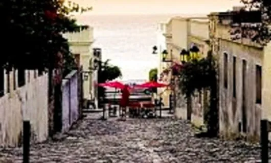 Cobblestone street leading to coast of Uruguay