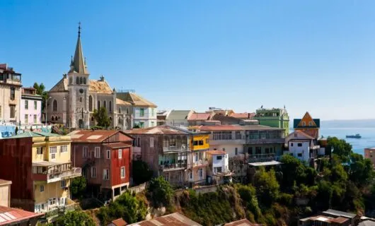 View of colorful buildings on a cliffside in Valparaiso on a tour of Chile